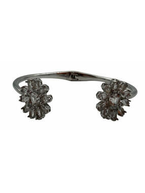 Kate Spade New York Flower Crystal Open Cuff Silver Tone Bangle Bracelet